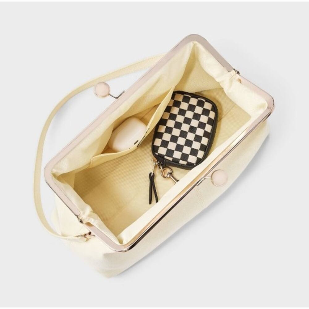 NWT MSRP $30 A NEW DAY SUEDE KISS LOCK CLUTCH SHOULDER BAG CREAM/YELLOW - Picture 3 of 8